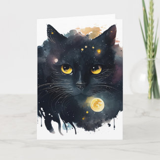 黒の水彩宇宙猫（黄色い目） カード