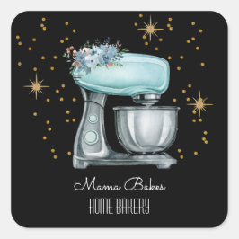 黒の水彩画パン屋さん パン職人 バケーションパン スクエアシール