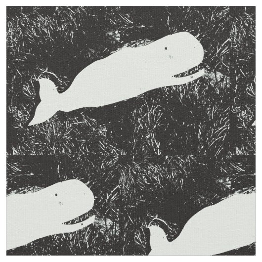 黒の水泳の白いクジラ ファブリック (クローズアップ)