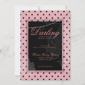 黒の水玉模様が入ったピンクの朝食・ブランチ 招待状 (正面)