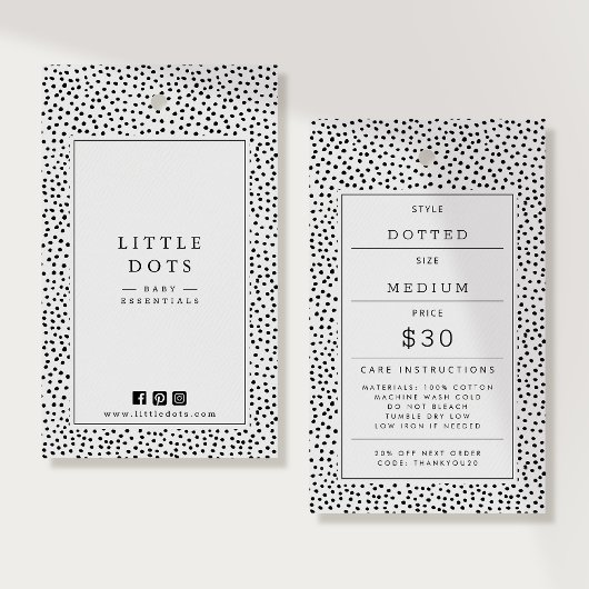 黒の水玉模様のベビー服 価格タグ ハングタグ 名刺