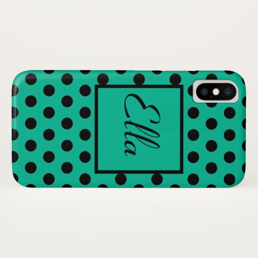 黒の水玉模様エレガントパターン(緑) Case-Mate iPhoneケース (裏面(横))