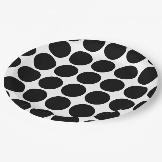 黒の水玉模様オンホワイト ペーパープレート (アングル)
