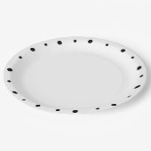 黒の水玉模様クラシックホワイトパターン ペーパープレート (アングル)