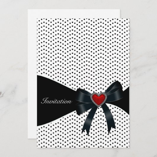 黒の水玉模様 任意の誕生日パーティー 招待状 (正面/裏面)