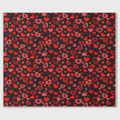 黒の混合赤いハート ラッピングペーパー (フラット)