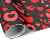 黒の混合赤いハート ラッピングペーパー (ロールコーナー)