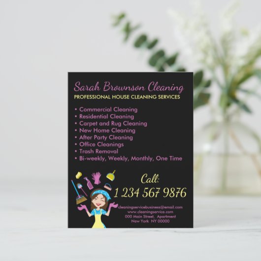 黒の清掃メイドハウスクリーニングフライヤー (スタンド正面)