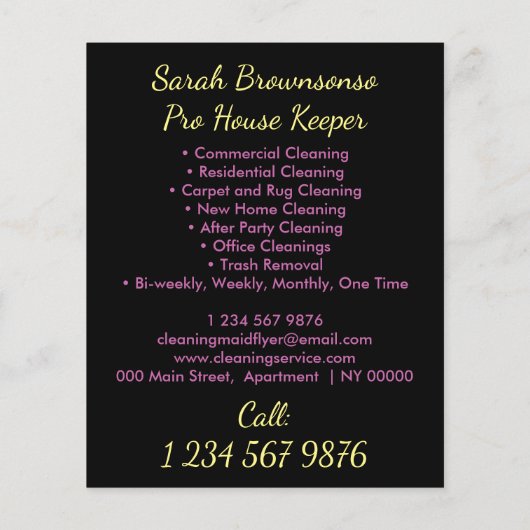 黒の清掃メイドハウスクリーニングフライヤー (裏面)