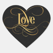 黒の渦巻形のな原稿の書道愛金ゴールド ハートシール (正面)