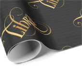 黒の渦巻形のな原稿の(占星術の)十二宮図の印の天秤座の金ゴールド ラッピングペーパー (ロールコーナー)