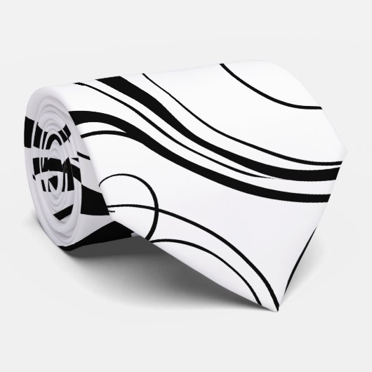 黒の渦巻2本のユニークで黒くか白いデザインのタイ ネクタイ (ロール)