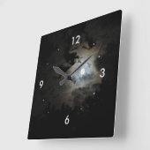 黒の満月そして雲 スクエア壁時計 (傾斜)