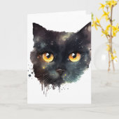 黒の滲み水彩ねこ カード (黄色い花)