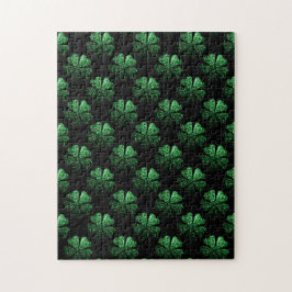 黒の濃い緑の輝くシャムロックパターン ジグソーパズル