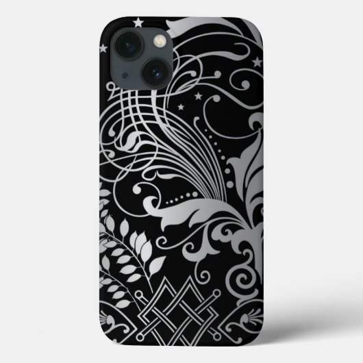 黒の灰色の渦巻きダマスクのパターン Case-Mate iPhoneケース (裏面)