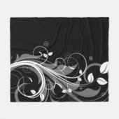 黒の灰色の花パターン フリースブランケット (正面(横))