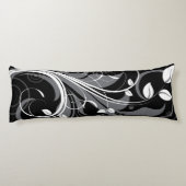 黒の灰色の花パターン ボディピロー (裏面)