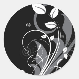黒の灰色の花パターン ラウンドシール