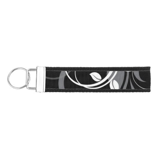 黒の灰色の花パターン リストバンドキーホルダー (鍵左)