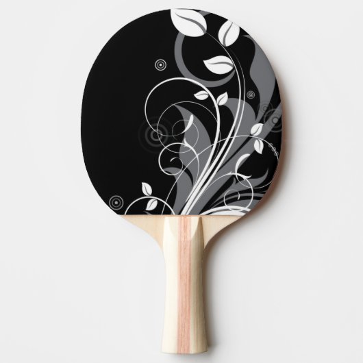黒の灰色の花パターン 卓球ラケット (正面)