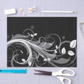 黒の灰色の花パターン 薄葉紙 (クラフト)