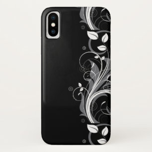 黒の灰色の花パターン iPhone X ケース