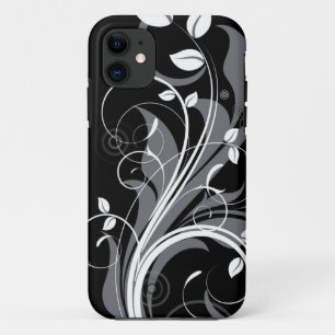 黒の灰色の花パターン iPhone 11 ケース