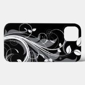 黒の灰色の花パターン Case-Mate iPhoneケース (裏面 (横))