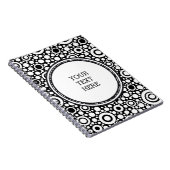 黒の点と円のグリッド+背景&文字 ノートブック (右側)