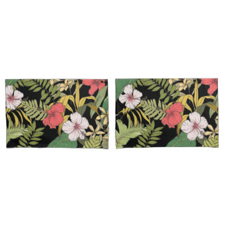 黒の熱帯花柄 枕カバー