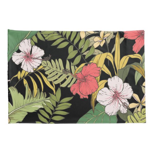 黒の熱帯花柄 枕カバー (裏面-右)