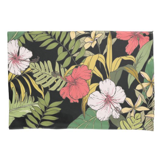 黒の熱帯花柄 枕カバー (正面左)