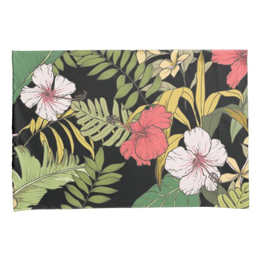 黒の熱帯花柄 枕カバー (正面右)
