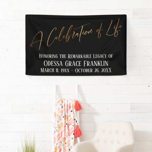 黒の生活金ゴールドの手書きのお祝い 横断幕 (インサイチュ)