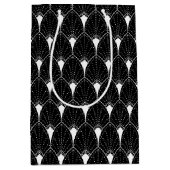 黒の白いアールデコパターン ミディアムペーパーバッグ (正面)