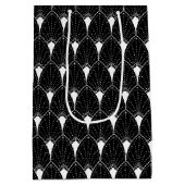 黒の白いアールデコパターン ミディアムペーパーバッグ (裏面)