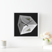 黒の白いキューブ スクエア壁時計 (ホーム)