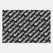 黒の白いクリスマスタイポグラフィモダン休日 ラッピングペーパーシート (正面2)
