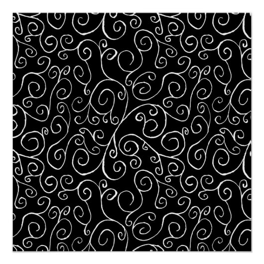 黒の白いスクロール曲線 ポスター (正面)