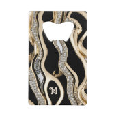 黒の白いダイヤモンドと金ゴールド縞模様 クレジットカード栓抜き (正面)