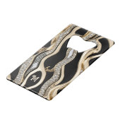 黒の白いダイヤモンドと金ゴールド縞模様 クレジットカード栓抜き (裏面アングル)