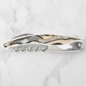 黒の白いダイヤモンドと金ゴールド縞模様 ソムリエナイフ (裏面)