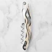 黒の白いダイヤモンドと金ゴールド縞模様 ソムリエナイフ (正面)