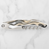 黒の白いダイヤモンドと金ゴールド縞模様 ソムリエナイフ (正面)