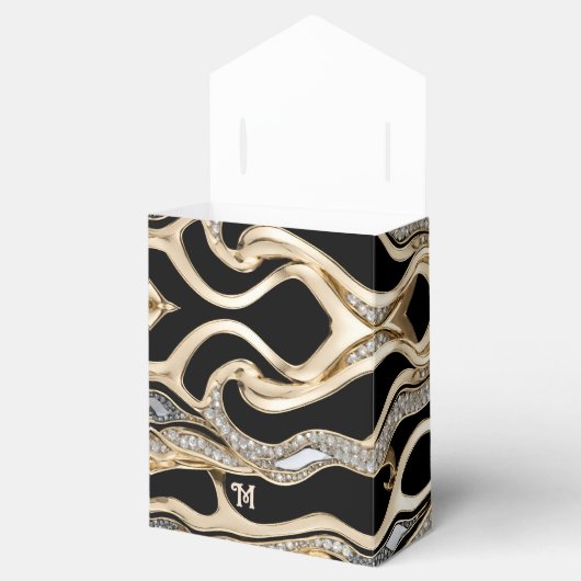 黒の白いダイヤモンドと金ゴールド縞模様 フェイバーボックス (オープン)