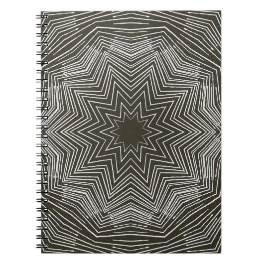 黒の白いパルス星万華鏡のように千変万化するパターンパターン ノートブック (正面)
