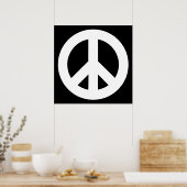 黒の白い平和のシンボル ポスター (キッチン)