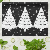 黒の白い木 キッチンタオル (折り畳み)