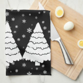 黒の白い木 キッチンタオル (四つ折り)